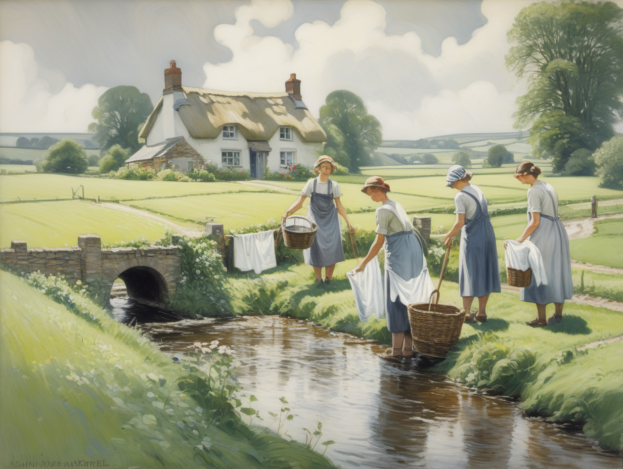 Laundresses streams fields cottage 1930