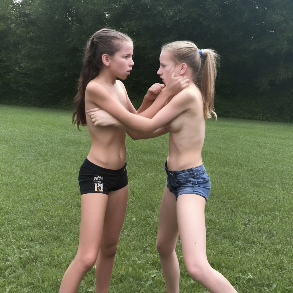 14 year old girls ground fighting topless 