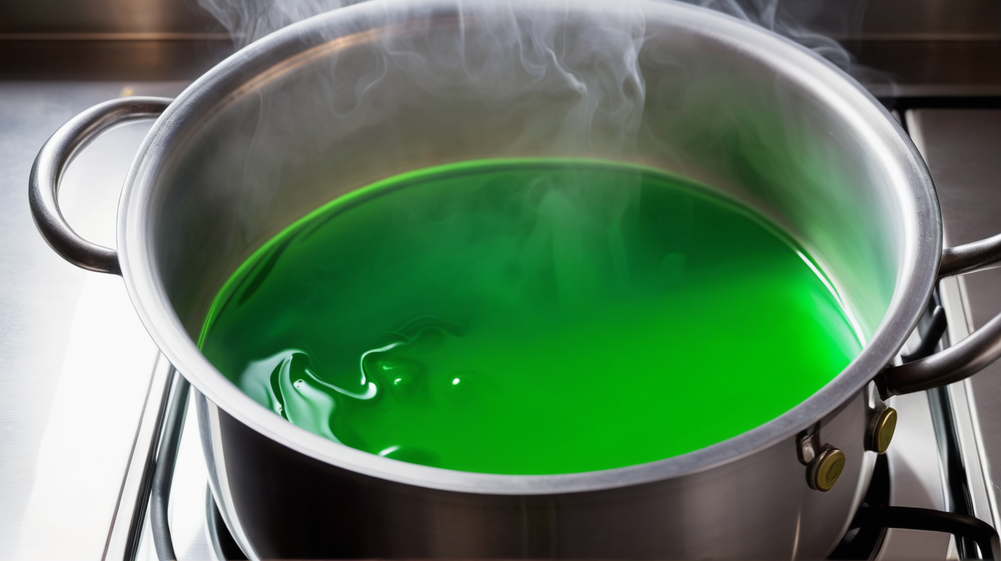 image of a boiling pot with green liquid.
