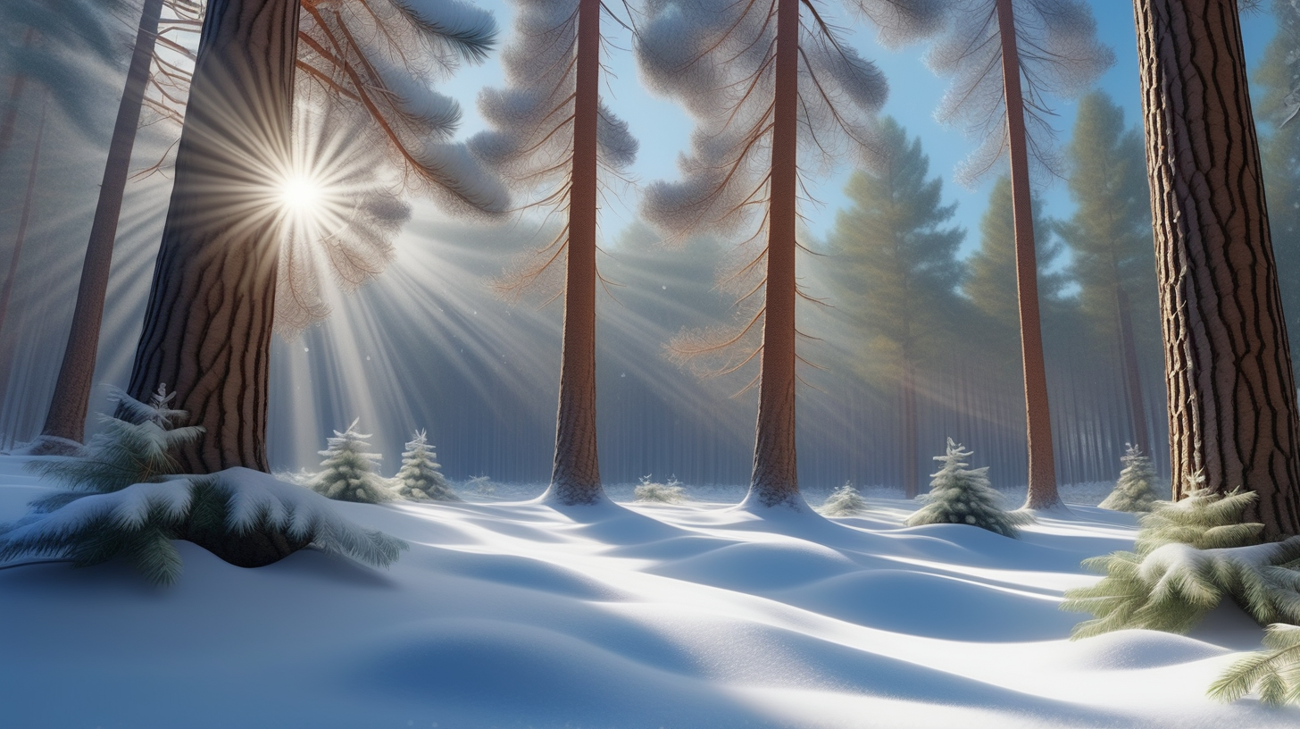 In the forest its winter The sun shines