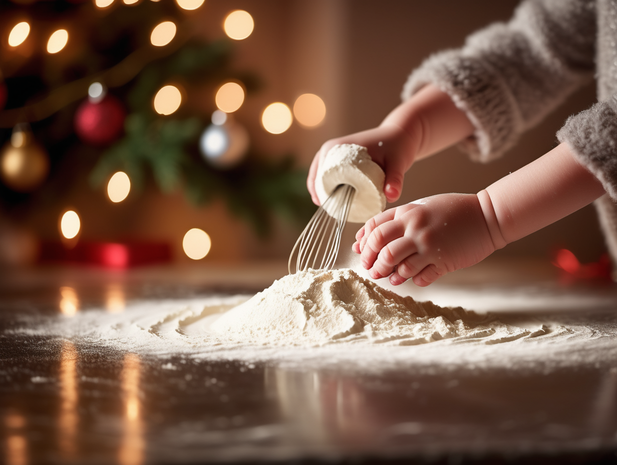 artistic style image of a Childs hands whisking