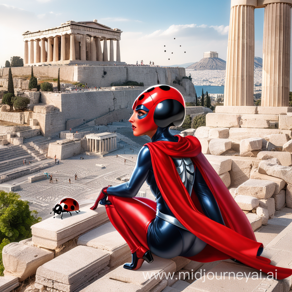 Lady bug marvel exploring Acropolis