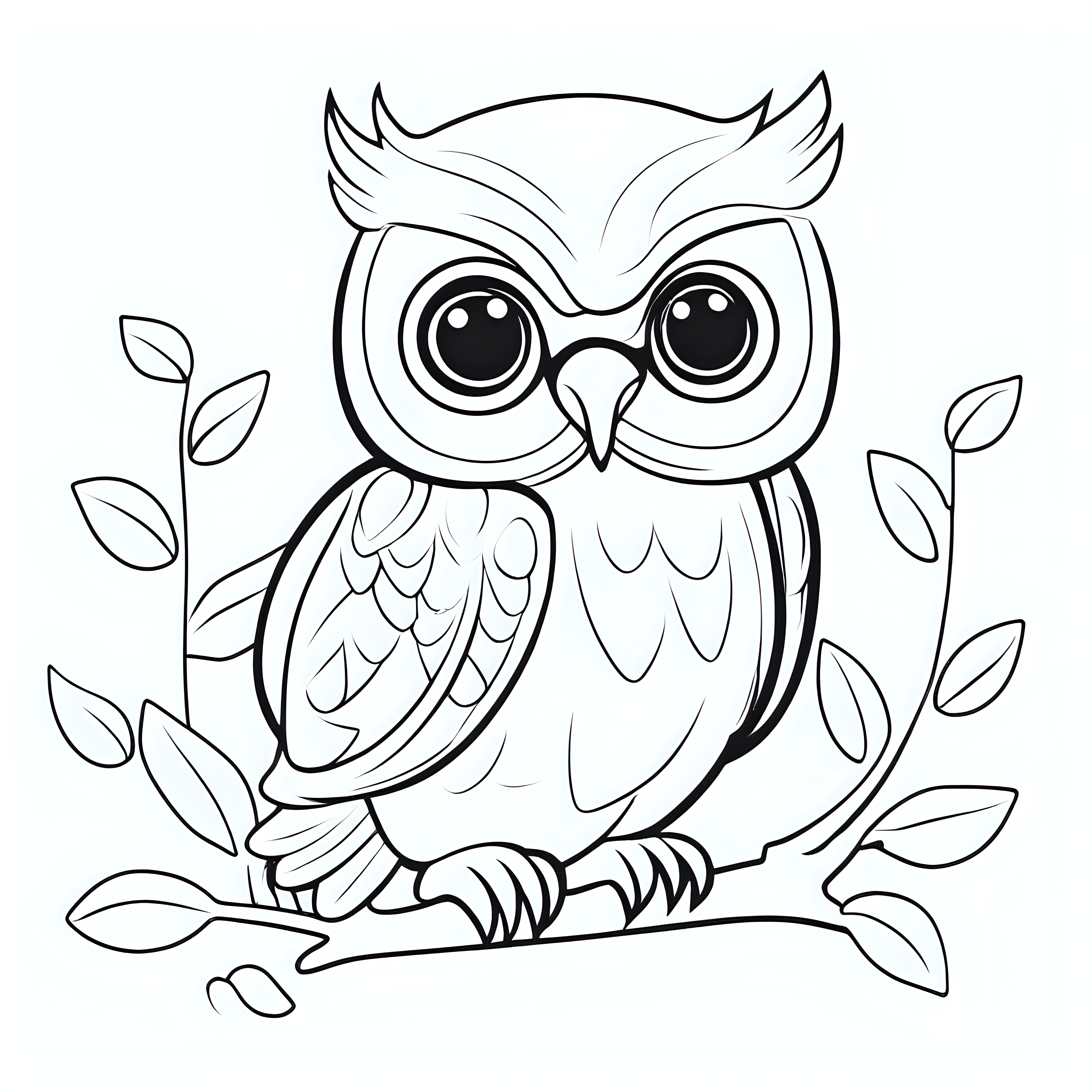 Create a cute baby owl, outline in black, coloring book for kids