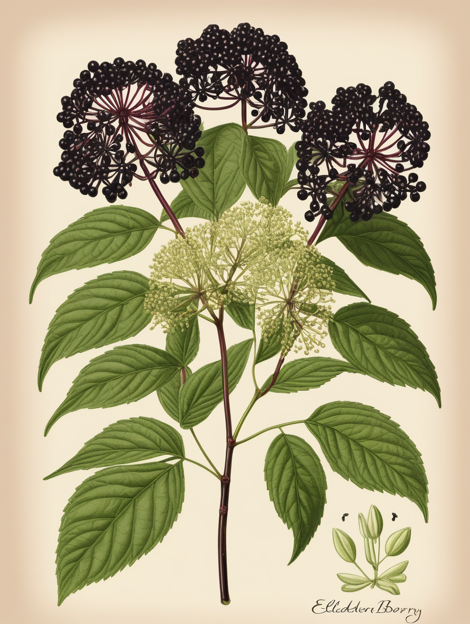 Elderberry Plant botanical illustration