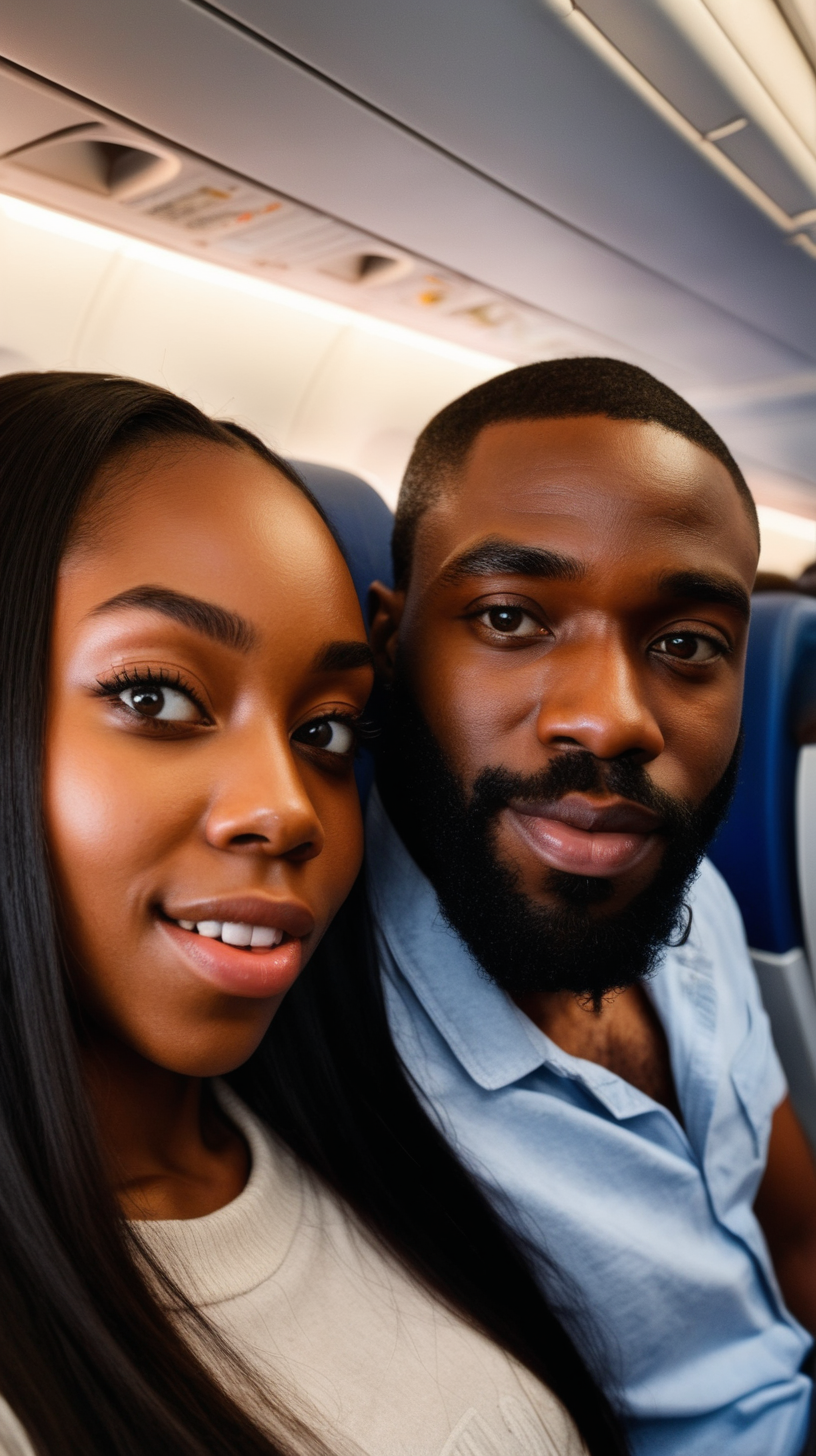 Black man with beard with Black Girlfriend on the plane