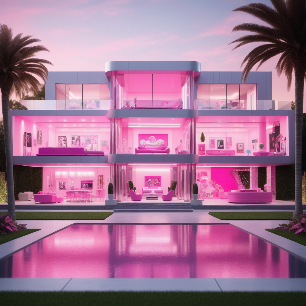 hyperrealistic of a modern Barbie inspired mansion; 
