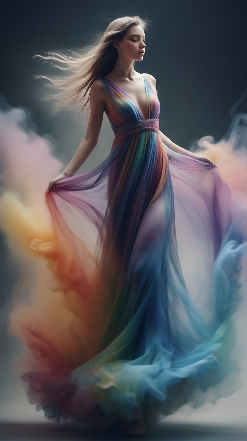 style parody={Official artwork}, Fluttering Dress, best quality, digital painting, extremely smooth, fluid, (Multi-colored smog:1. 2), dreamy, smooth, shimmering, dreamy glow, harmonious color scheme, 32k, Mysterious, masterpiece, perfect anatomy, professional photography, (out of focus:0. 5), <lora:more_details:0. 2>