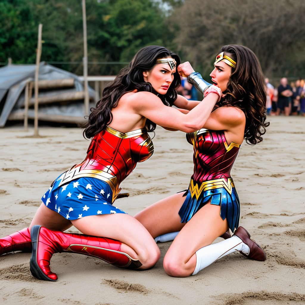 wonder woman vs wonder woman catfight wrestling grappling