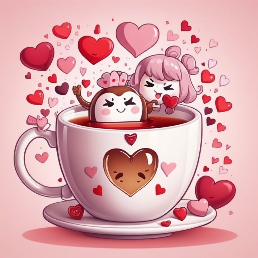 Valentine's cartoon  cup tea