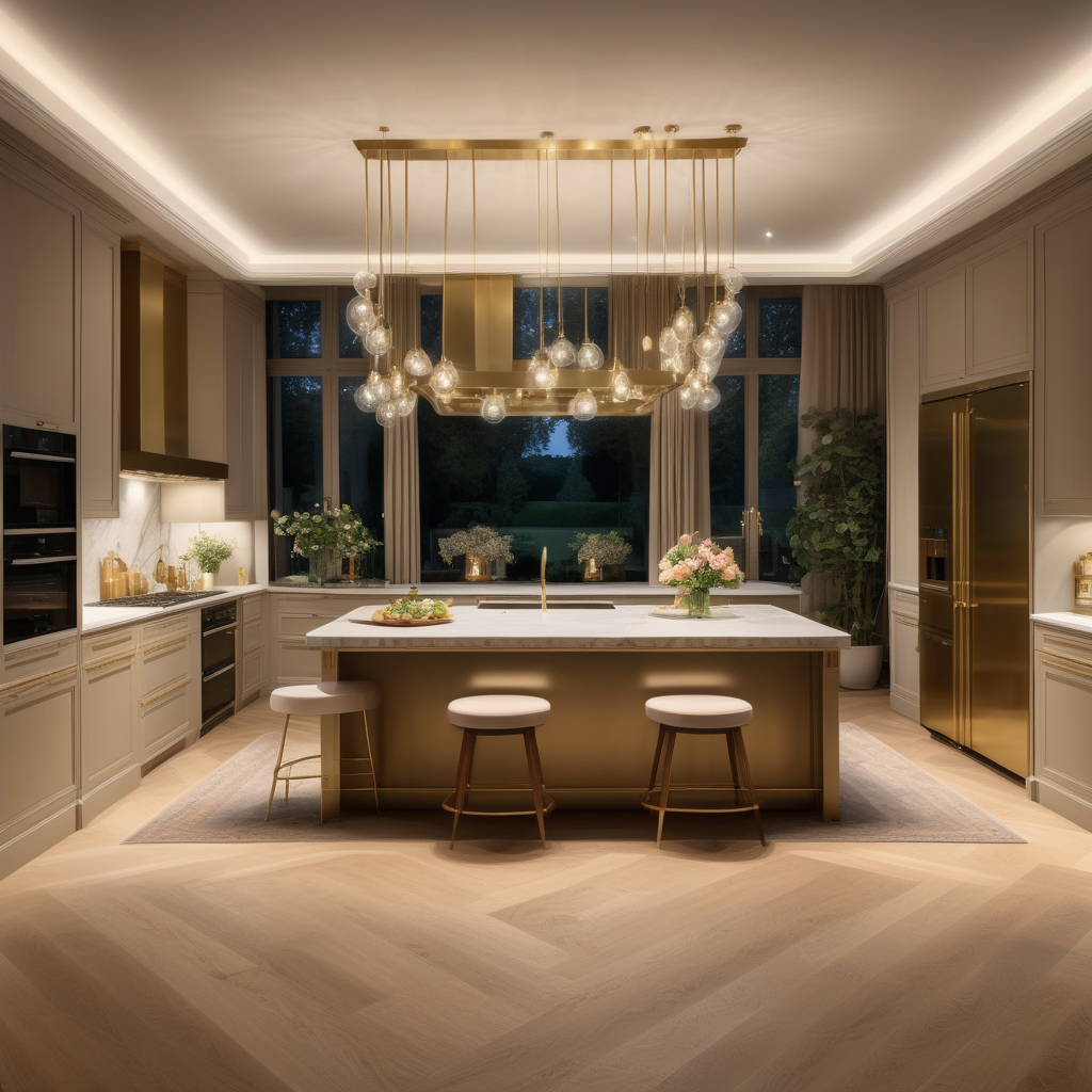 hyperrealistic of an elegant palatial modern Parisian kitchen