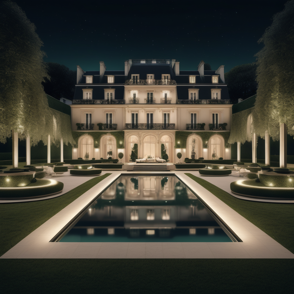 hyperrealistic image of a grand modern Parisian estate