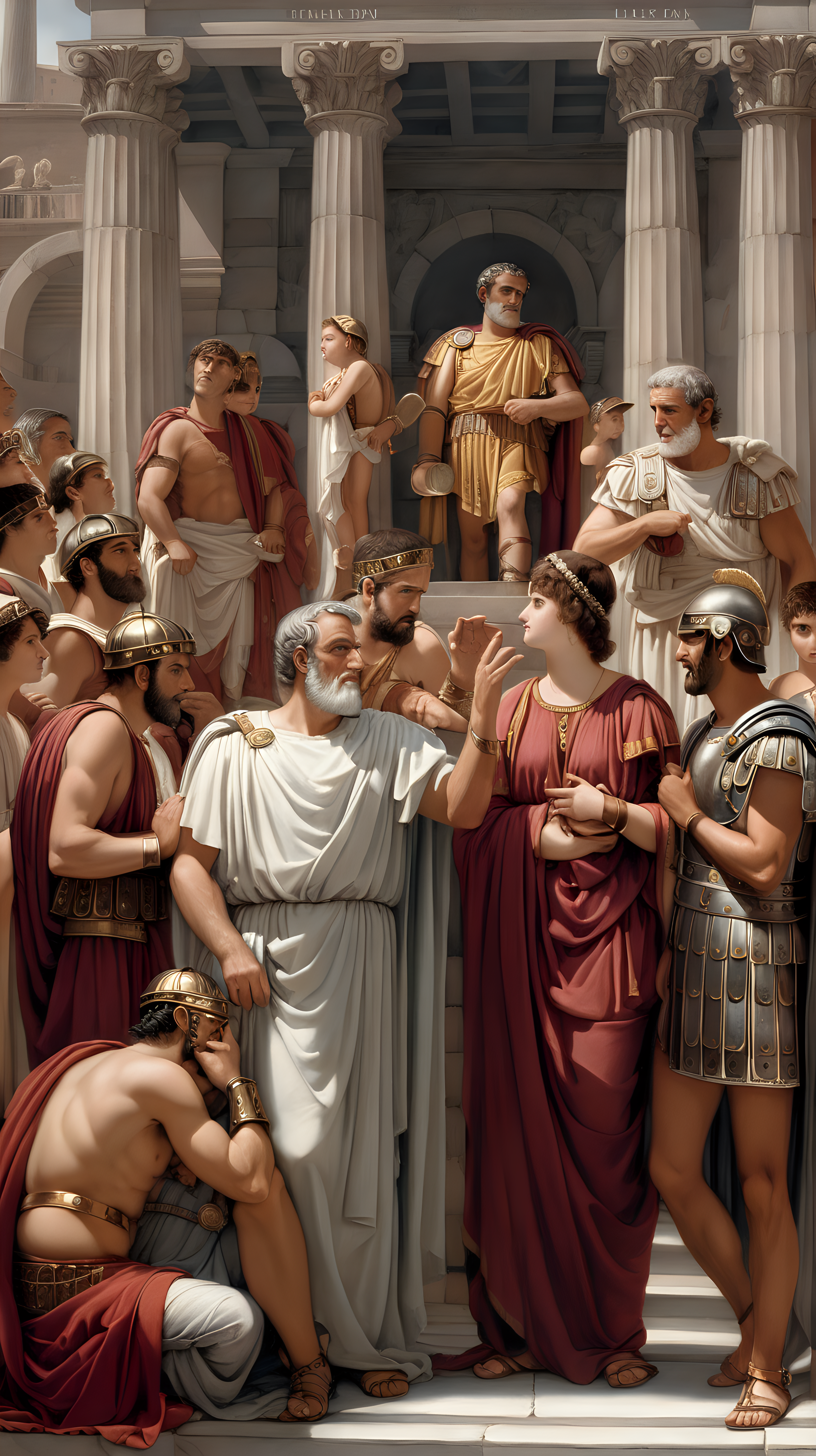 In ancient Rome, the father and his eldest daughter are surrounded by men