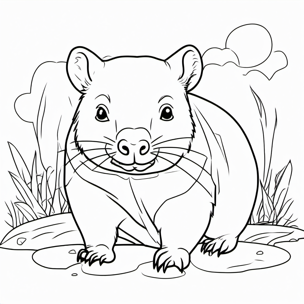 draw a cute Wombat animal with only the