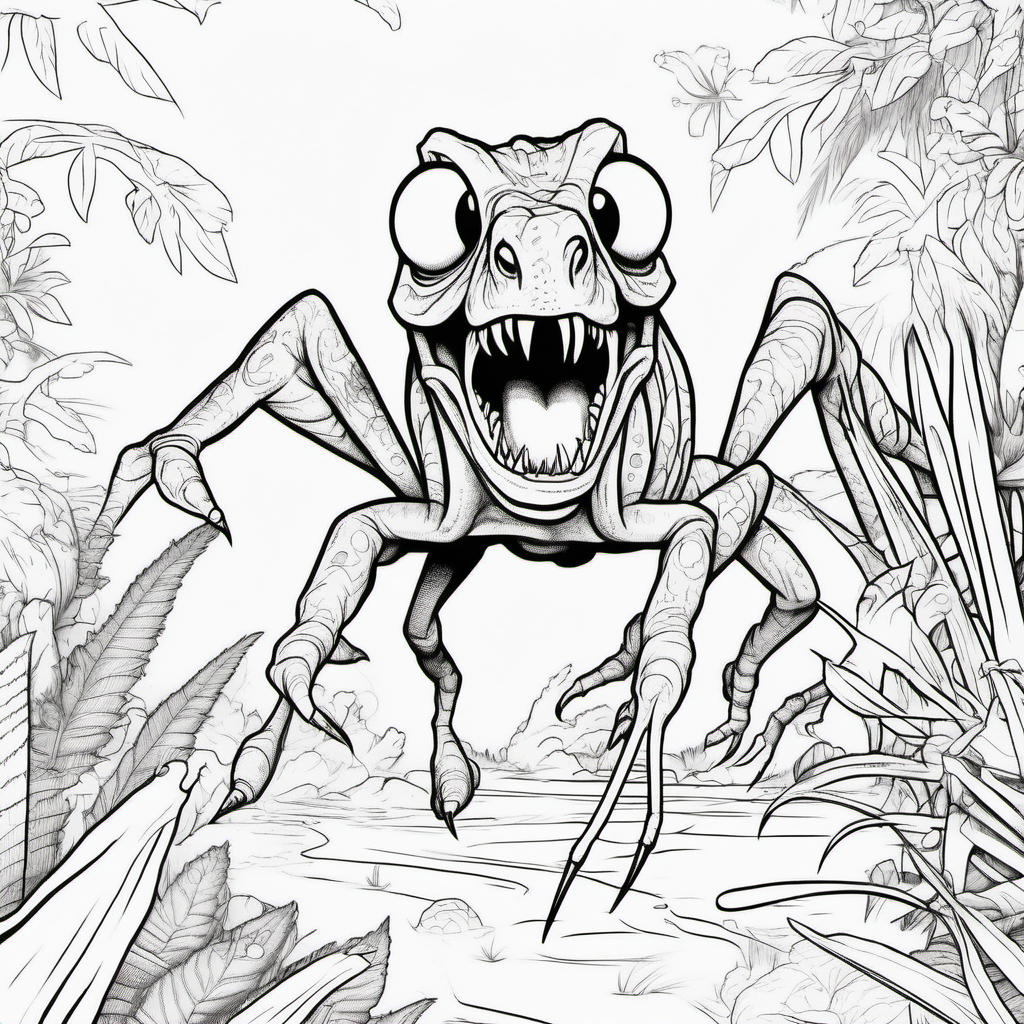 A dinosaur spider, running, coloring book pages