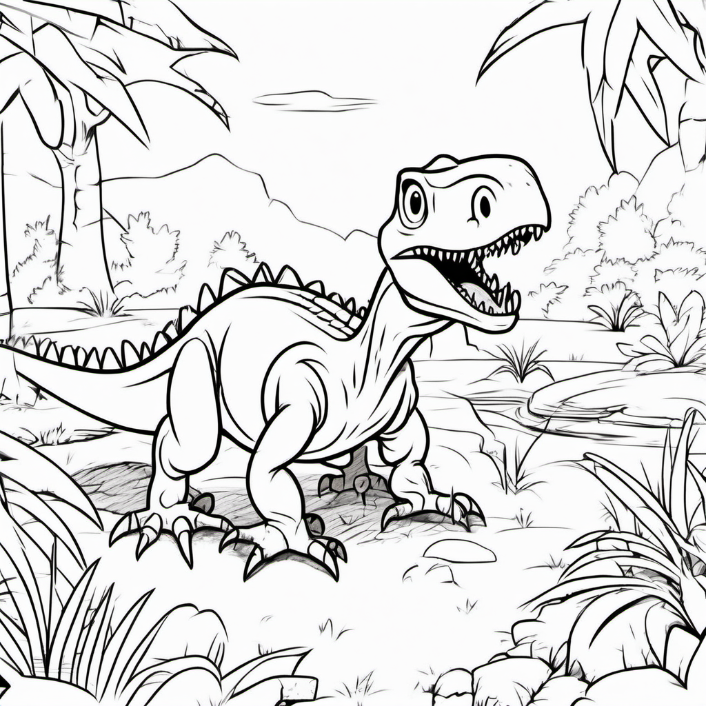 A dinosaur mixed with a spider, in the park, coloring book pages