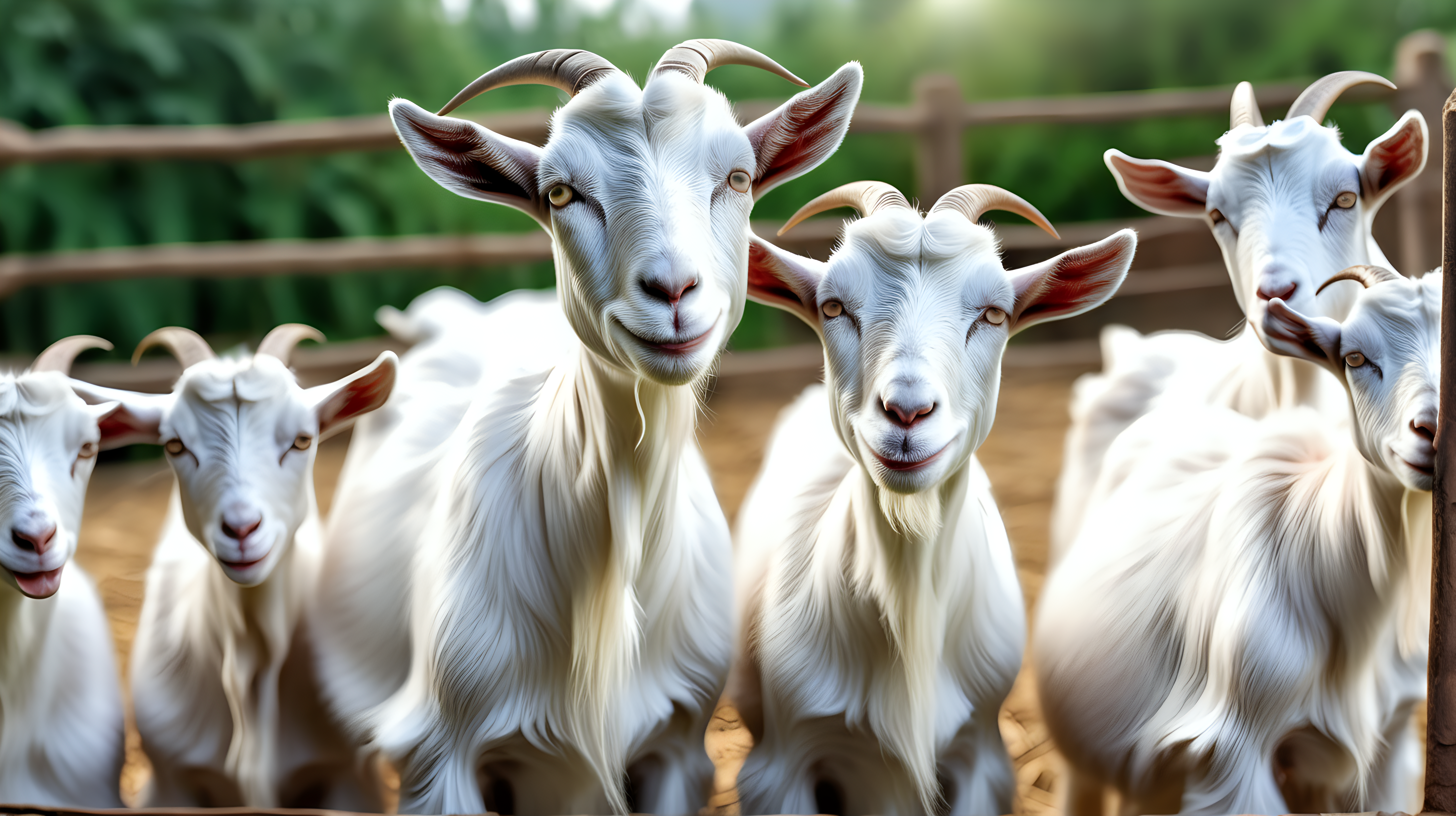 Goat are waiting for milking in farm, isolated on background