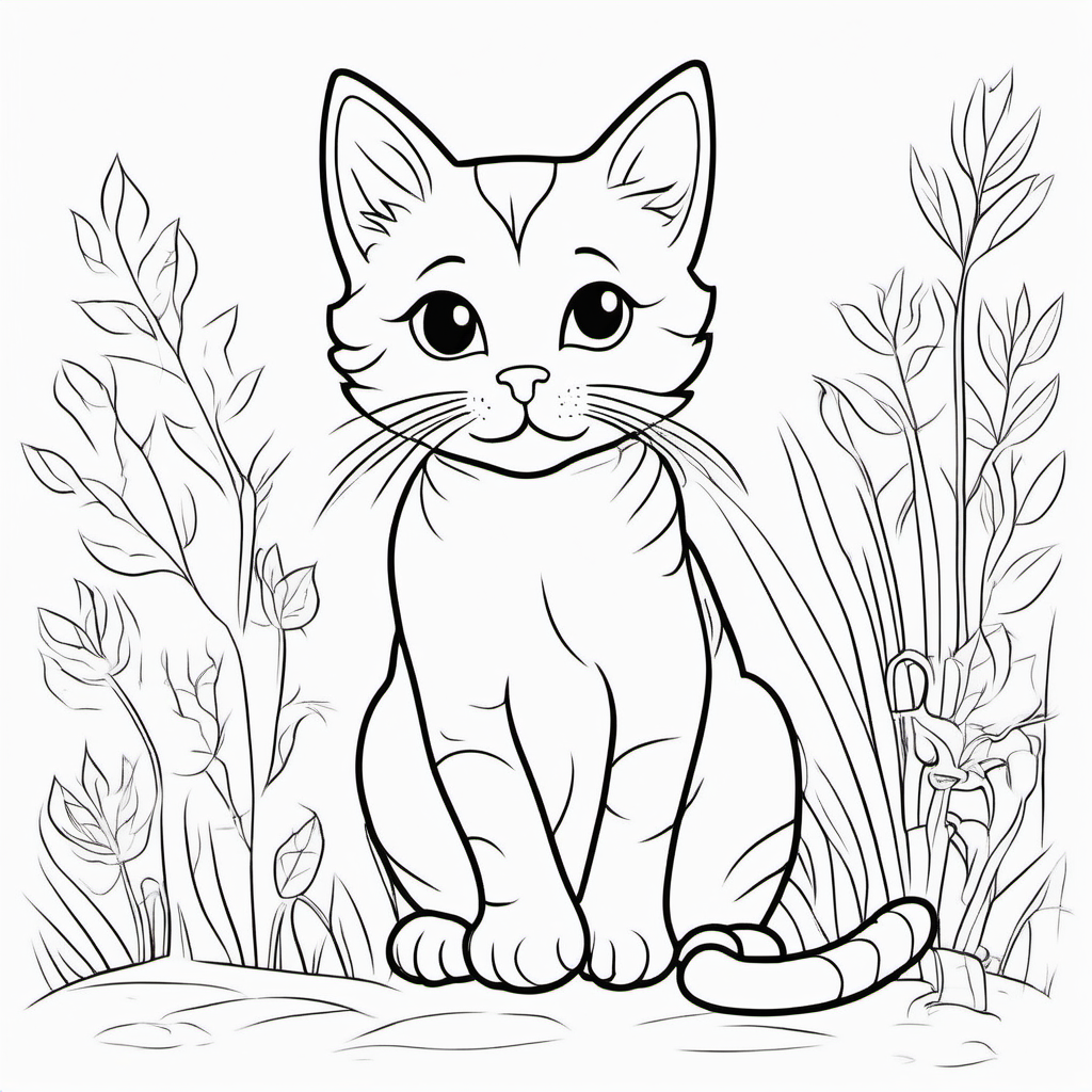 draw cute cat playing with only the outline in back for a coloring book