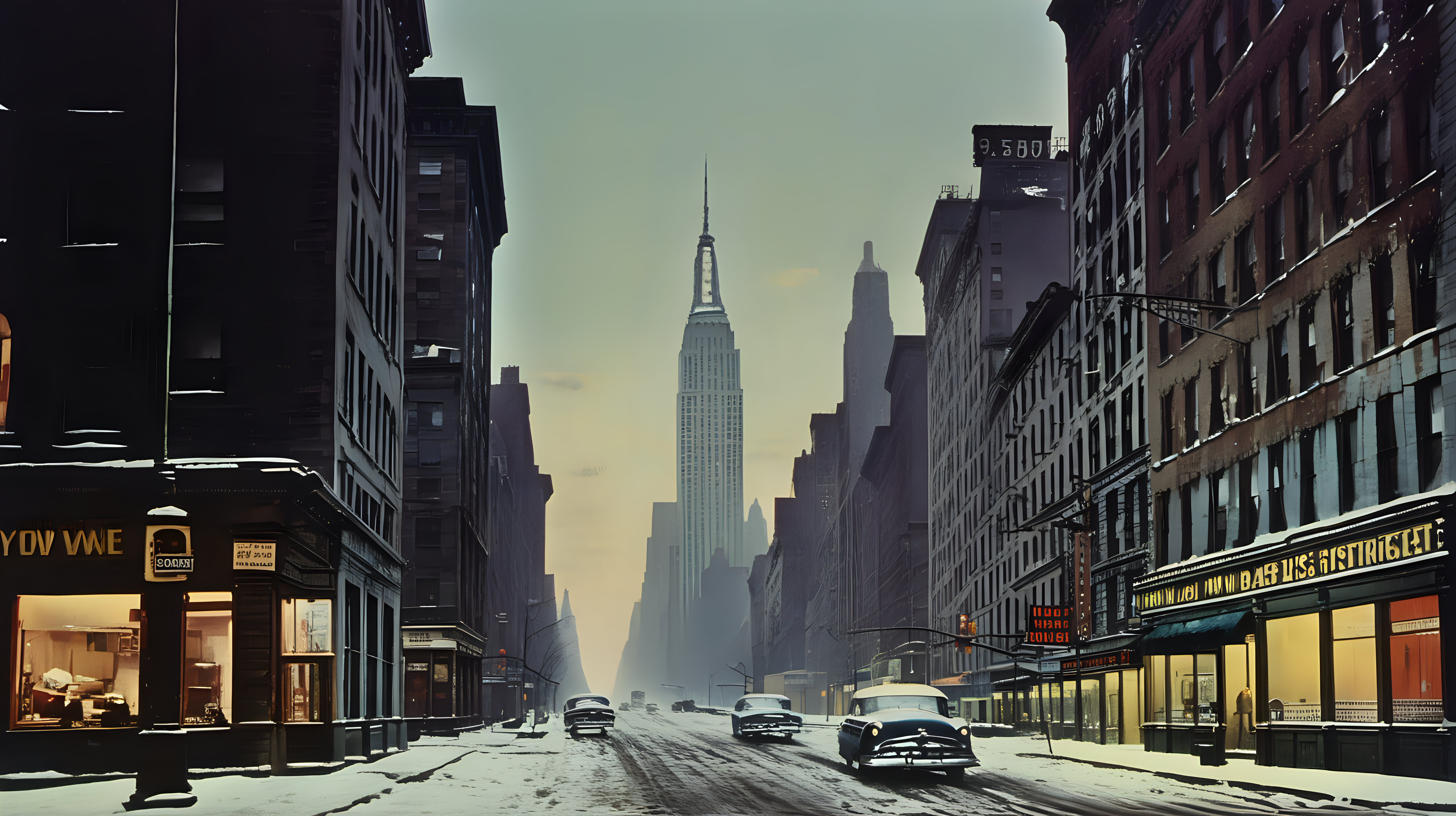 Deserted downtown New York City circa 1955 in