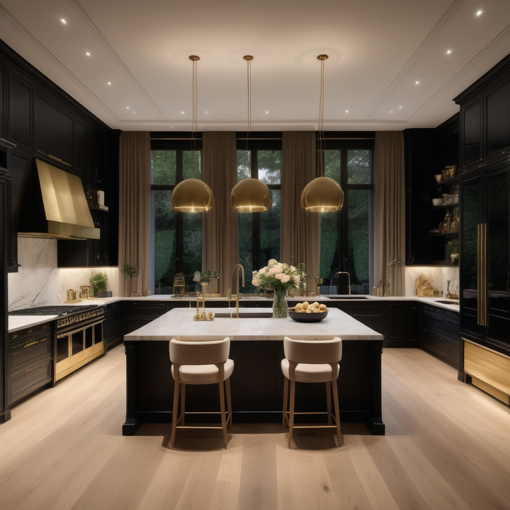 hyperrealistic of an elegant palatial modern Parisian kitchen