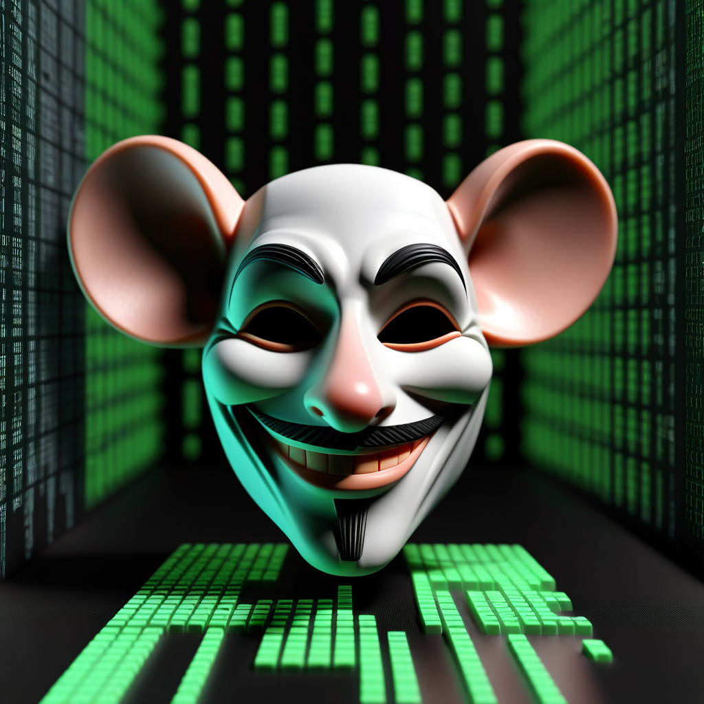 3D mask of an anonymous hacker mouse smiling MUSE AI