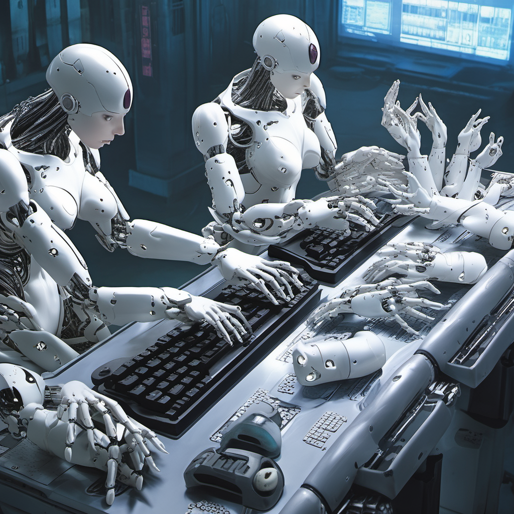 ghost in the shell robots with lots of fingers typing