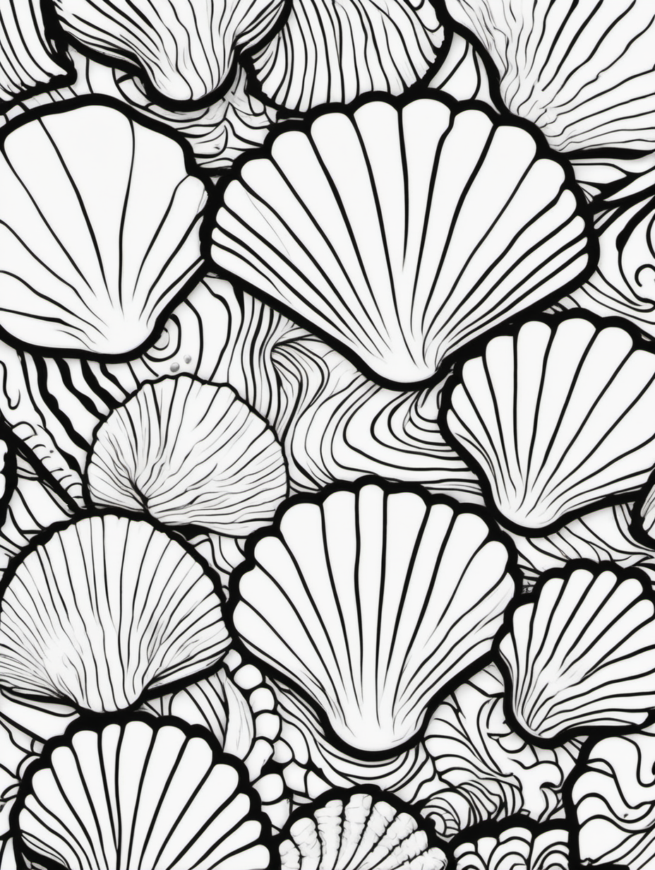 seashells abstract ,coloring page, simple draw, no colors, abstract background
