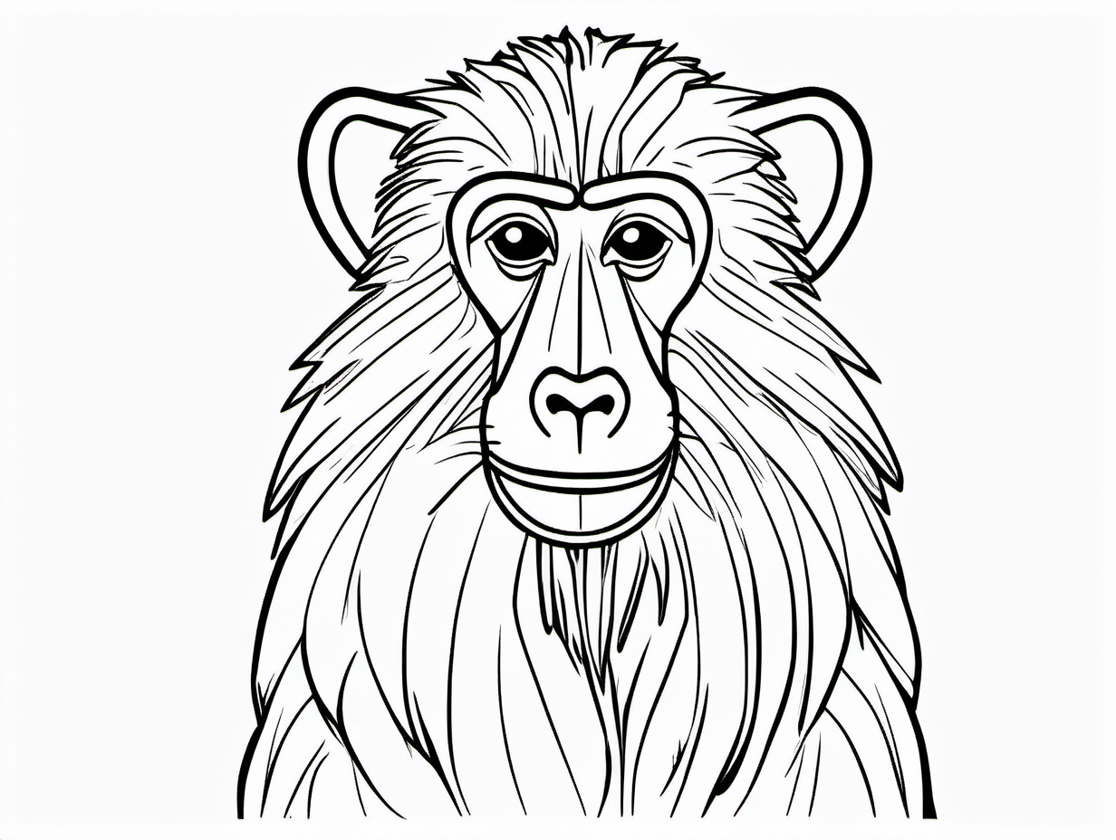 simple cute baboon  coloring page
line art
black and white
white background
no shadow or highlights
two colours only (white and black)