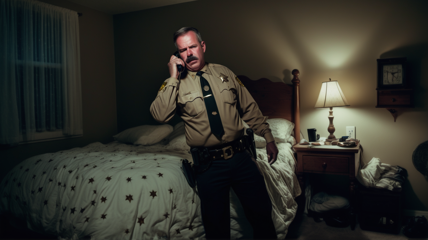 Sheriff waking up in bedroom at night to answer the phone