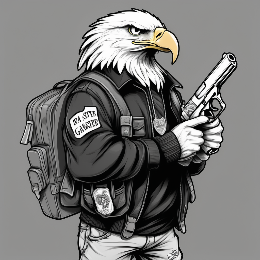 draw a street gangster eagle wearing a backpack