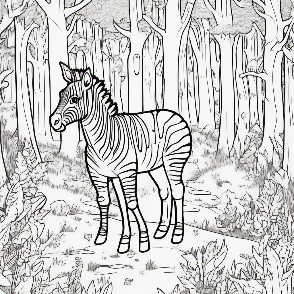   /imagine colouring page for kids, Zebra Magic Forest fairies and woodland creatures, cartoon style, thick lines, low details, no shading --ar 9:11