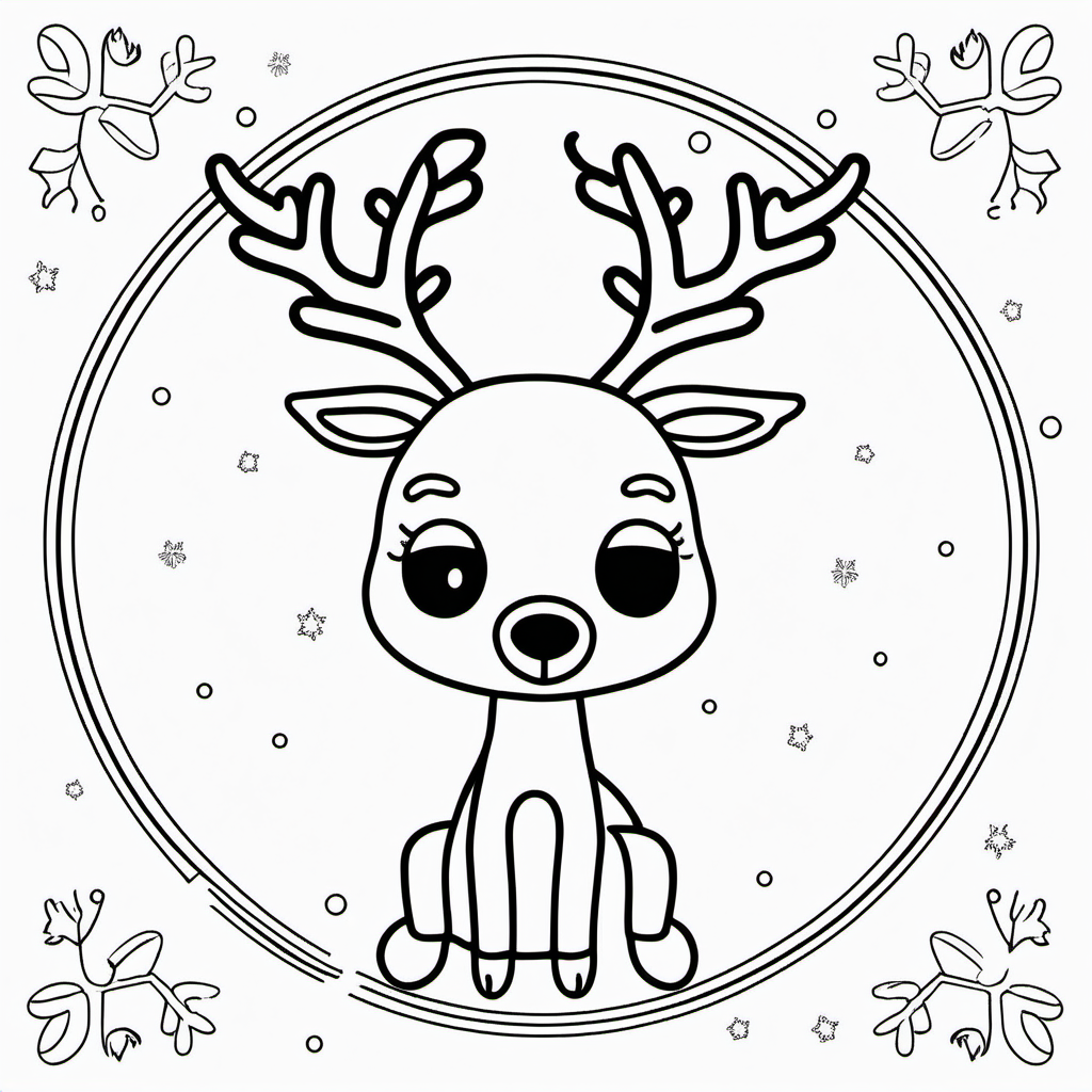Create a cute Reindeer outline in black coloring