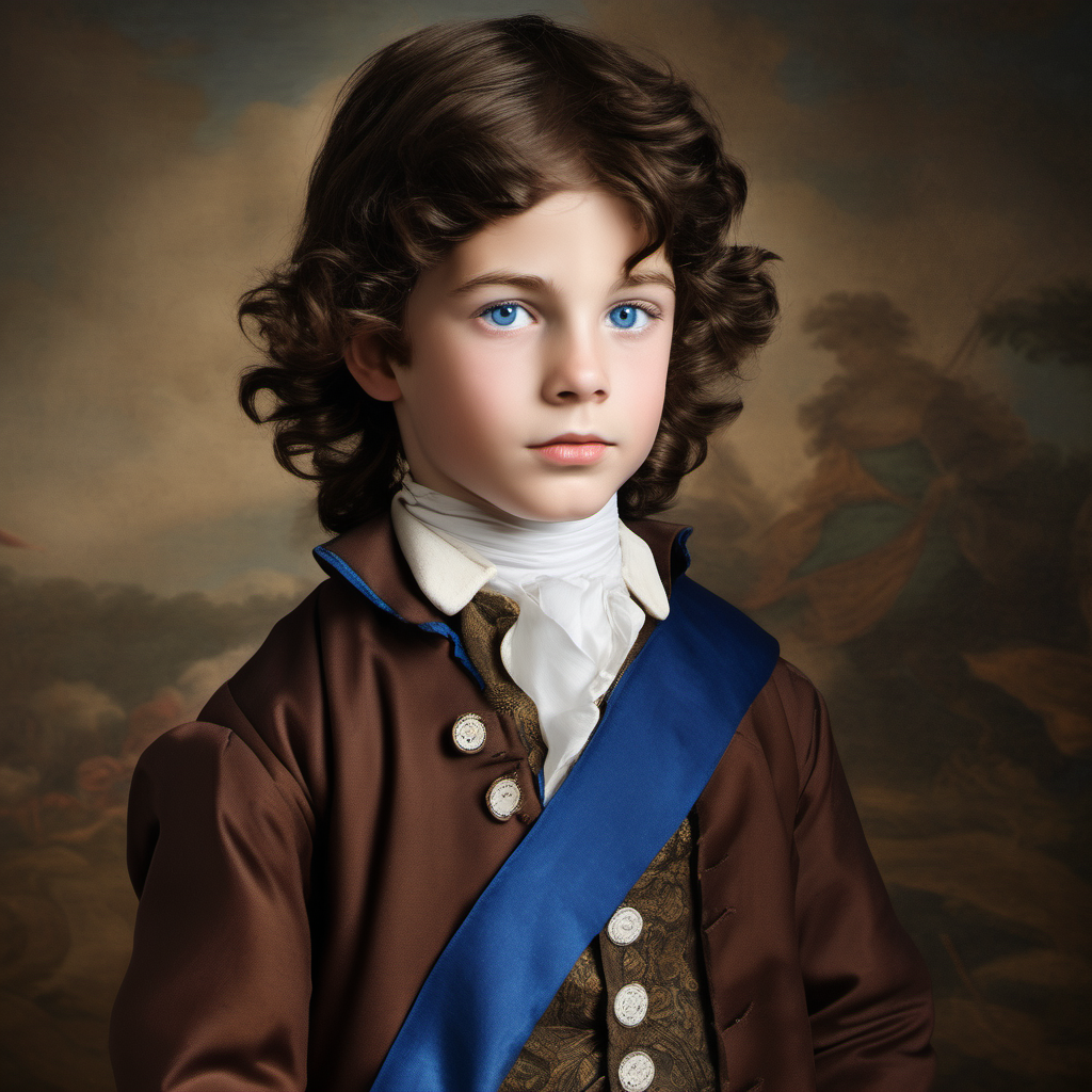 18th century boy dark brown hair blue eyes 