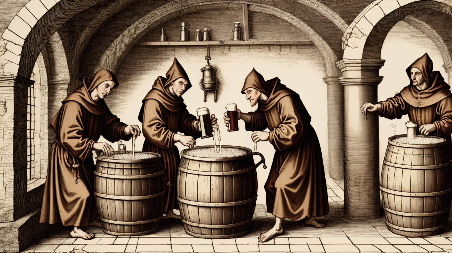 medieval monks brewing beer in the 16th century