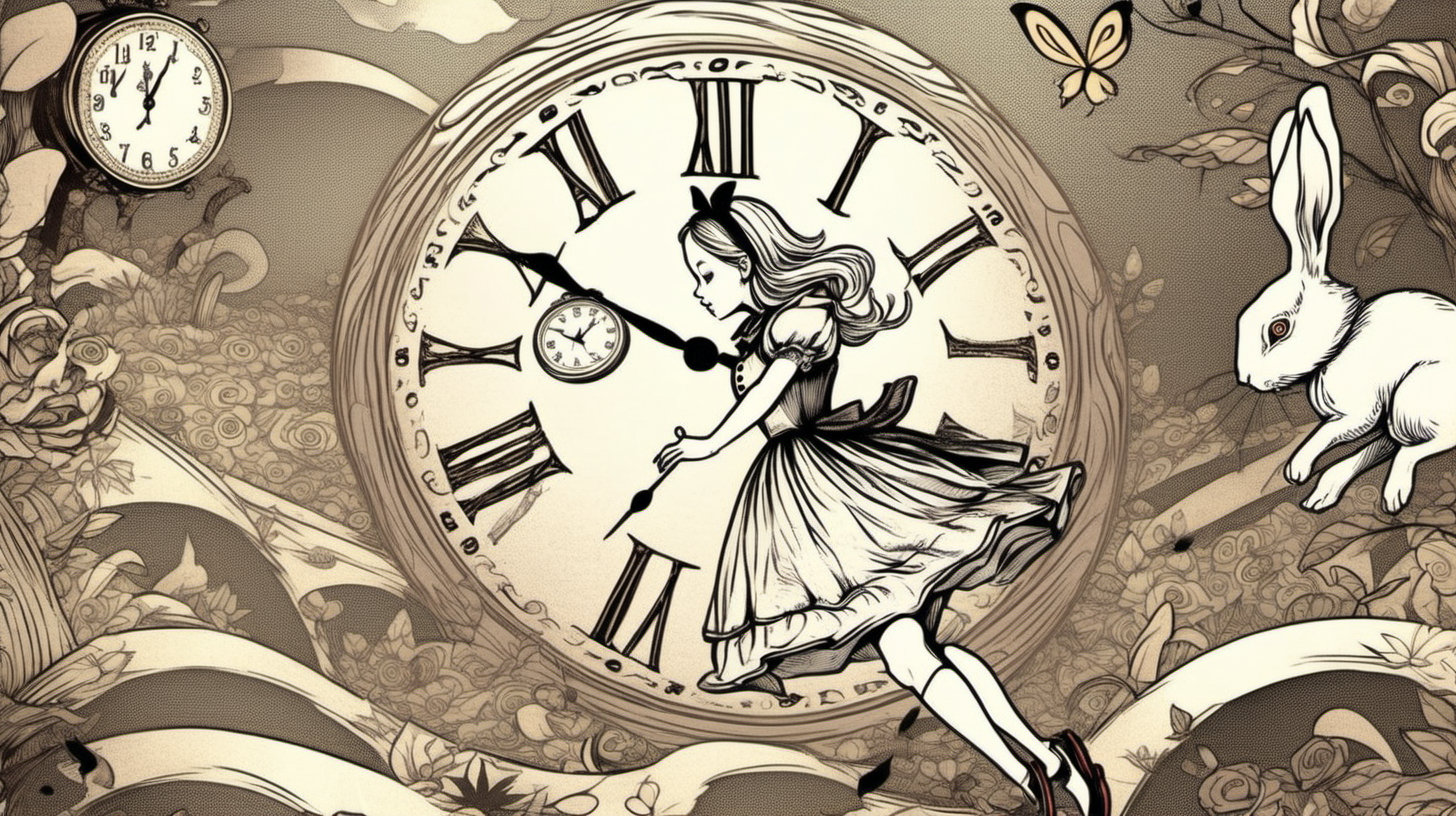 Alice in Wonderland Korean Fairy Tale Illustration Style
Alice falling into Wonderland
I see a clock rabbit busily running somewhere.