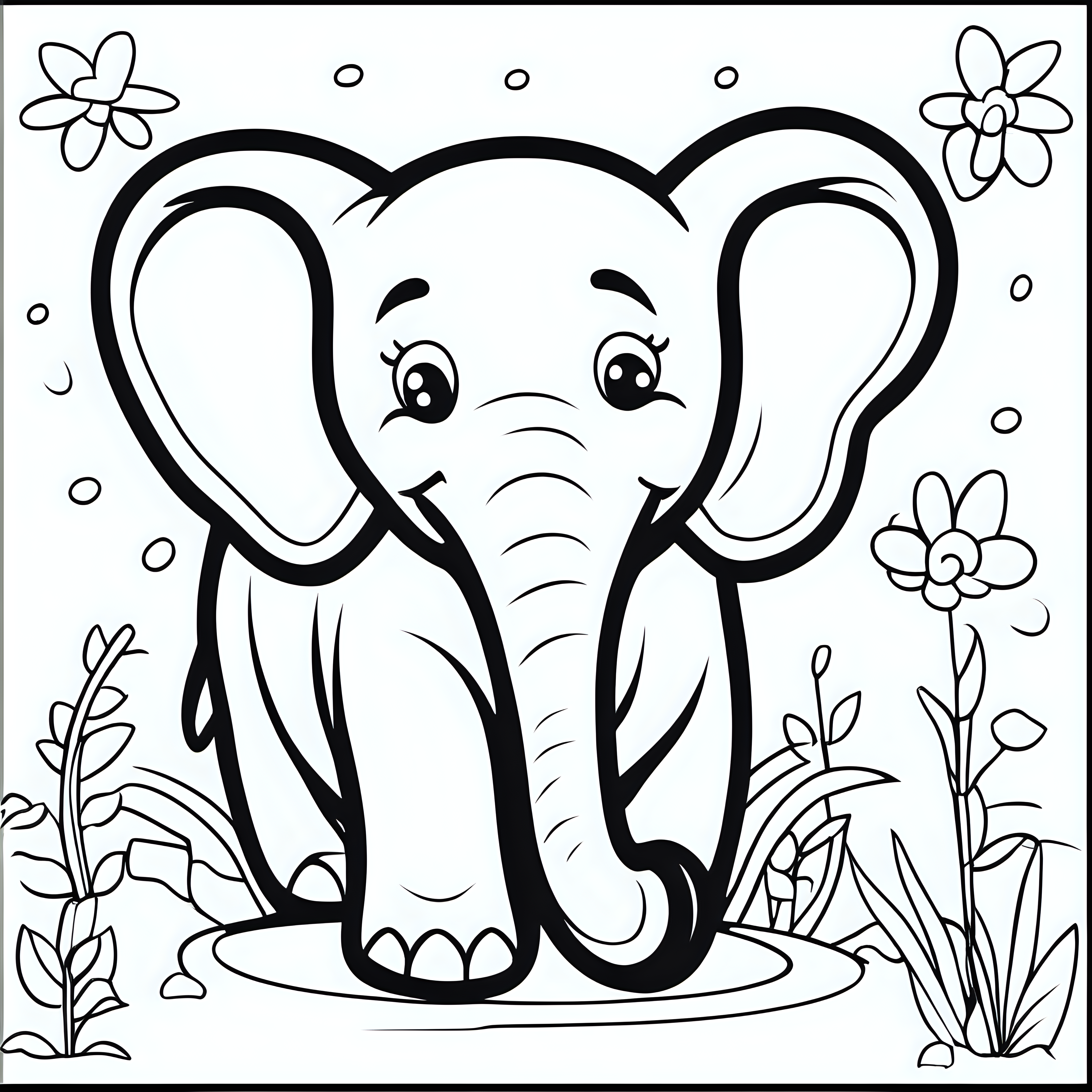 draw a cute elephant with only the outline