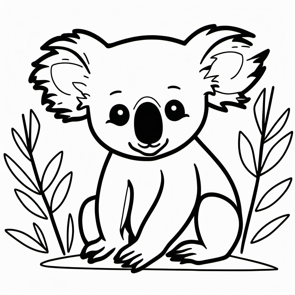 draw a cute Koala with only the outline in black for a coloring book for kids