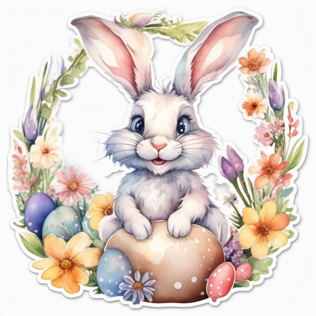 
sticker, easter bunny, flowers around the ear,   so cute,  big, watercolor
fairytale, 
 incredibly high detail, 16k, octane rendering, gorgeous, wide angle.