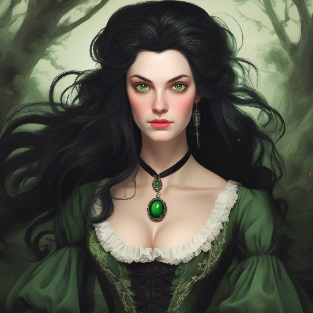 18th century beautiful woman wild straight black hair
