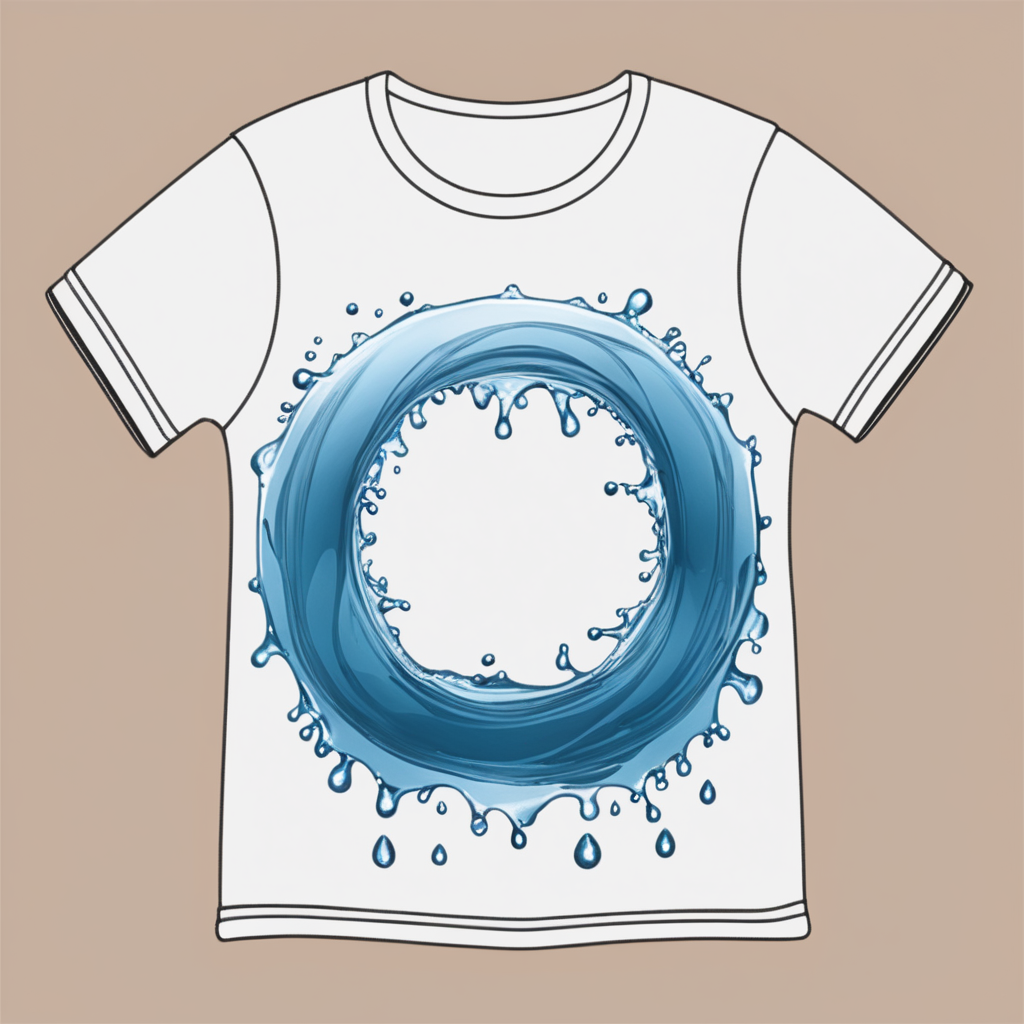 please create the drawing of a T-shirt circled by water