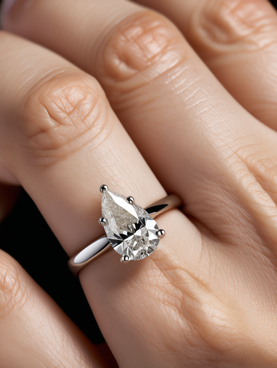HIGH-DEFINITION BIG PEAR SHAPE 
DIAMOND SOLITAIRE RING DESIGNS WORN BY MODEL ON HAND

