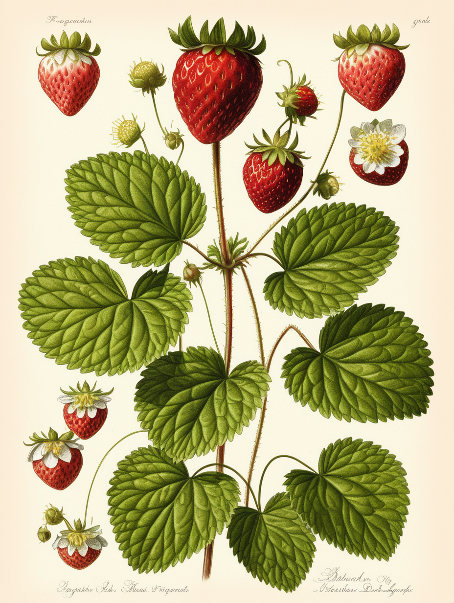 Fragaria plant botanical illustration