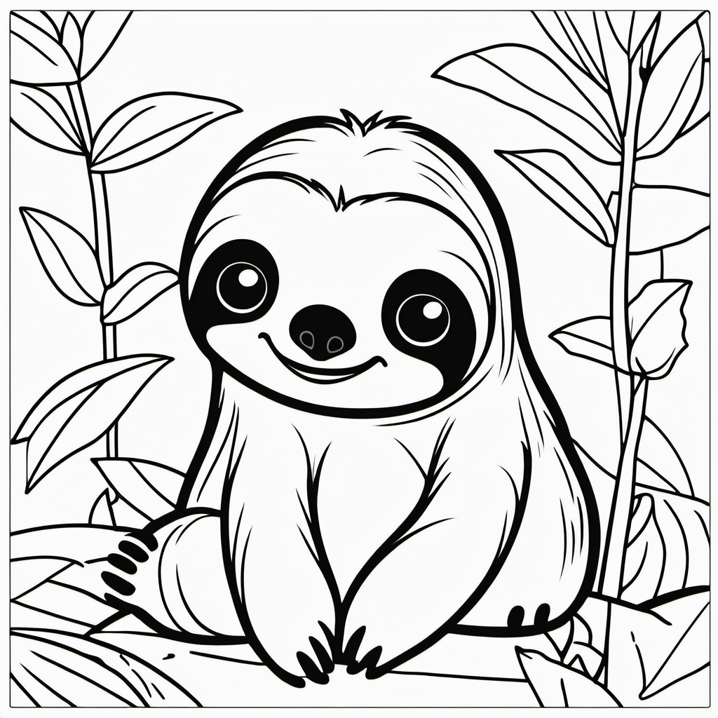 draw a cute Sloth with only the outline in black for a coloring book for kids