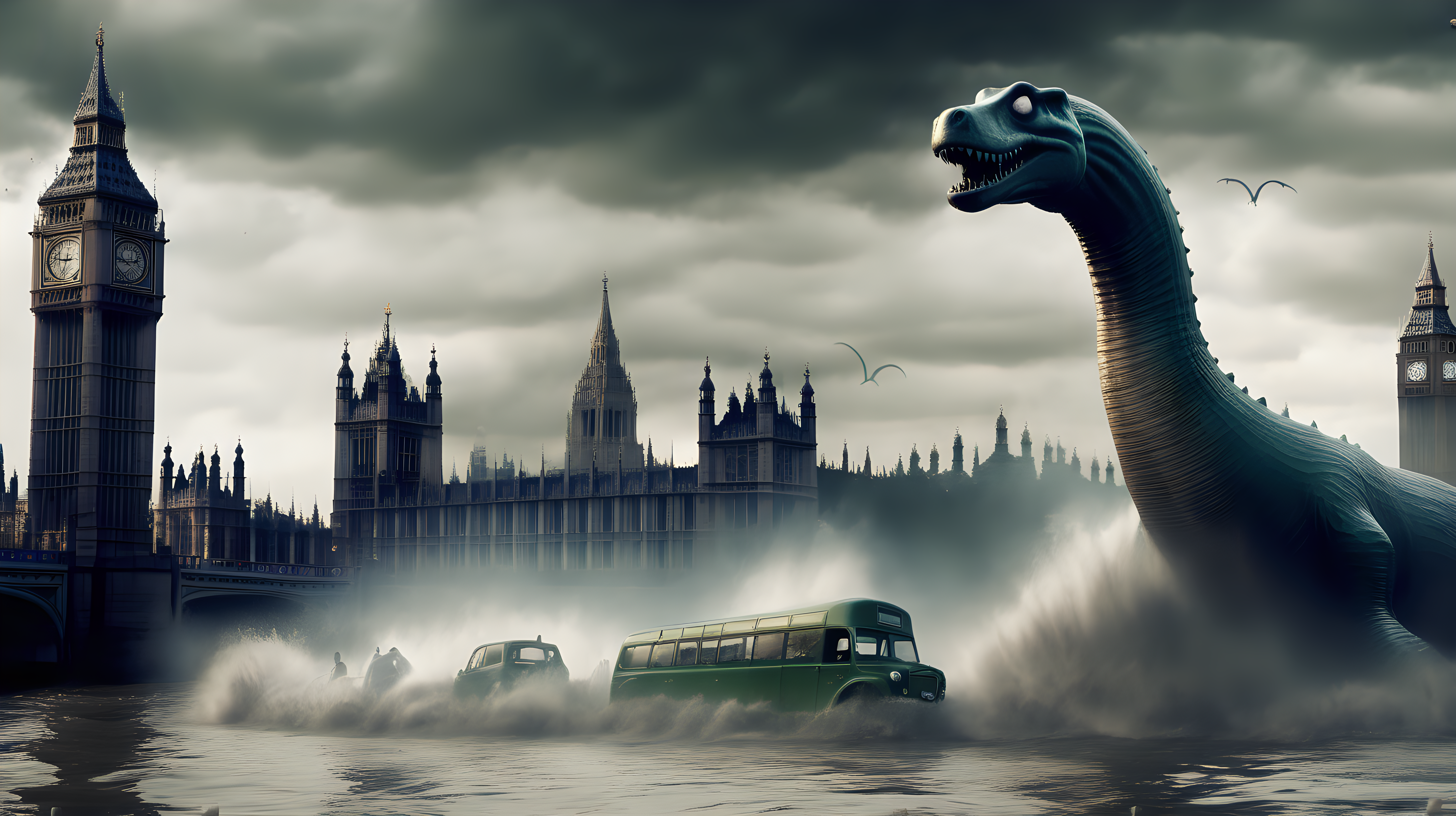 Loch Ness monster destroying London