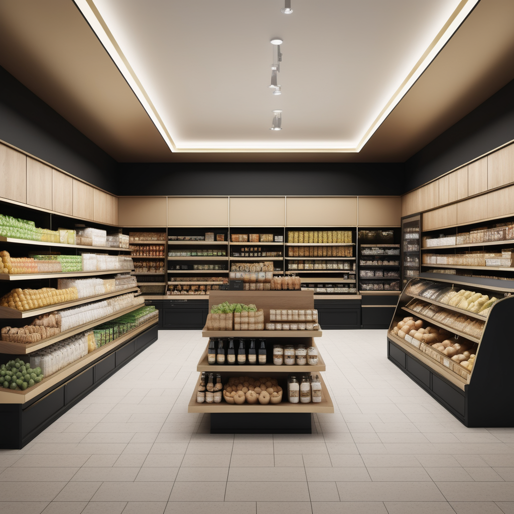 hyperrealistic image of an elegant grocery store interior