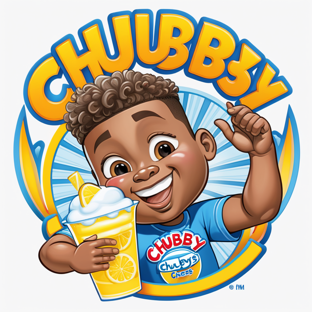 Creat an image of a stylized 3 dimensional emblem with resemblance to a badge or seal. The emblem features the company name “Chubby Cheeks Iceys” in bold raised lettering. The central image is a cute African American boy with adoring eyes, a curly high top fade holding one italian ice in a clear cup and one lemonade 