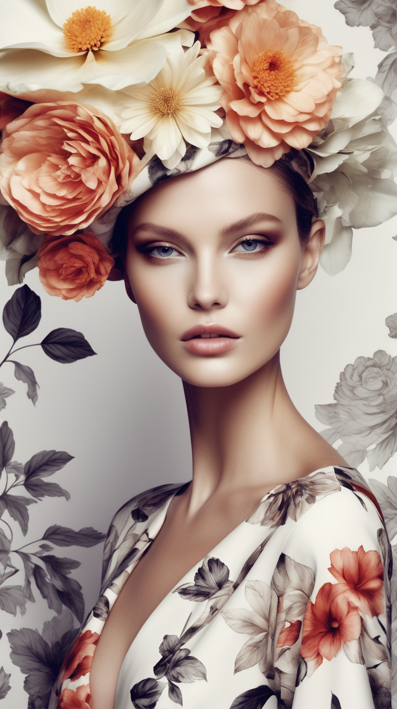 beautiful woman High fashion vogue flower pattern