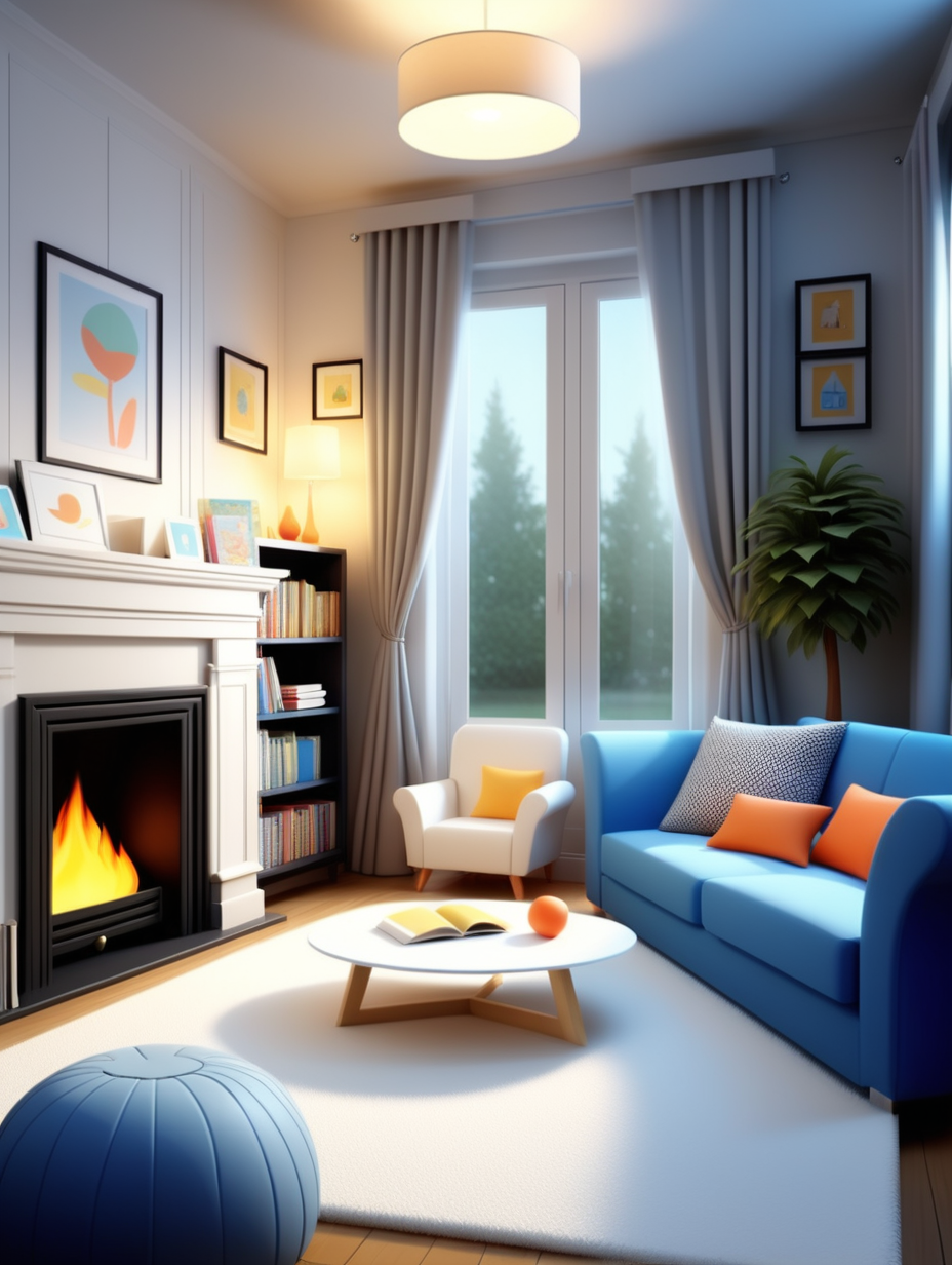 childrensbook illustration small cozy home 3d render poster