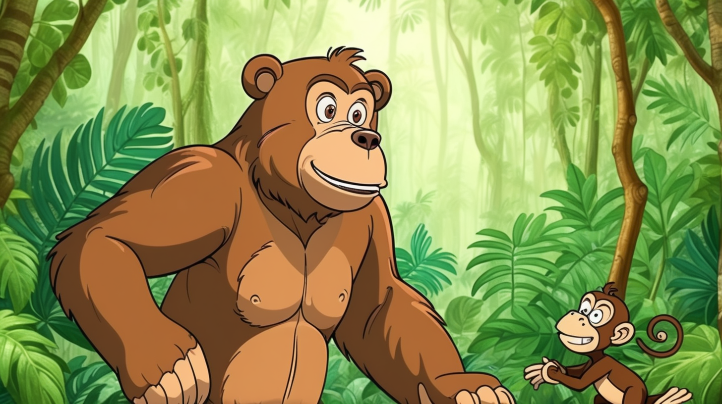 cartoon brown bear being arrogant towards a monkey