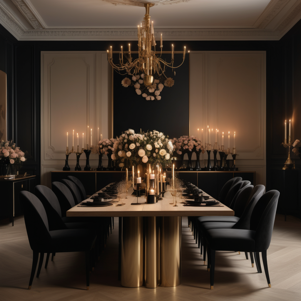 a hyperrealistic of a grand Modern Parisian dining