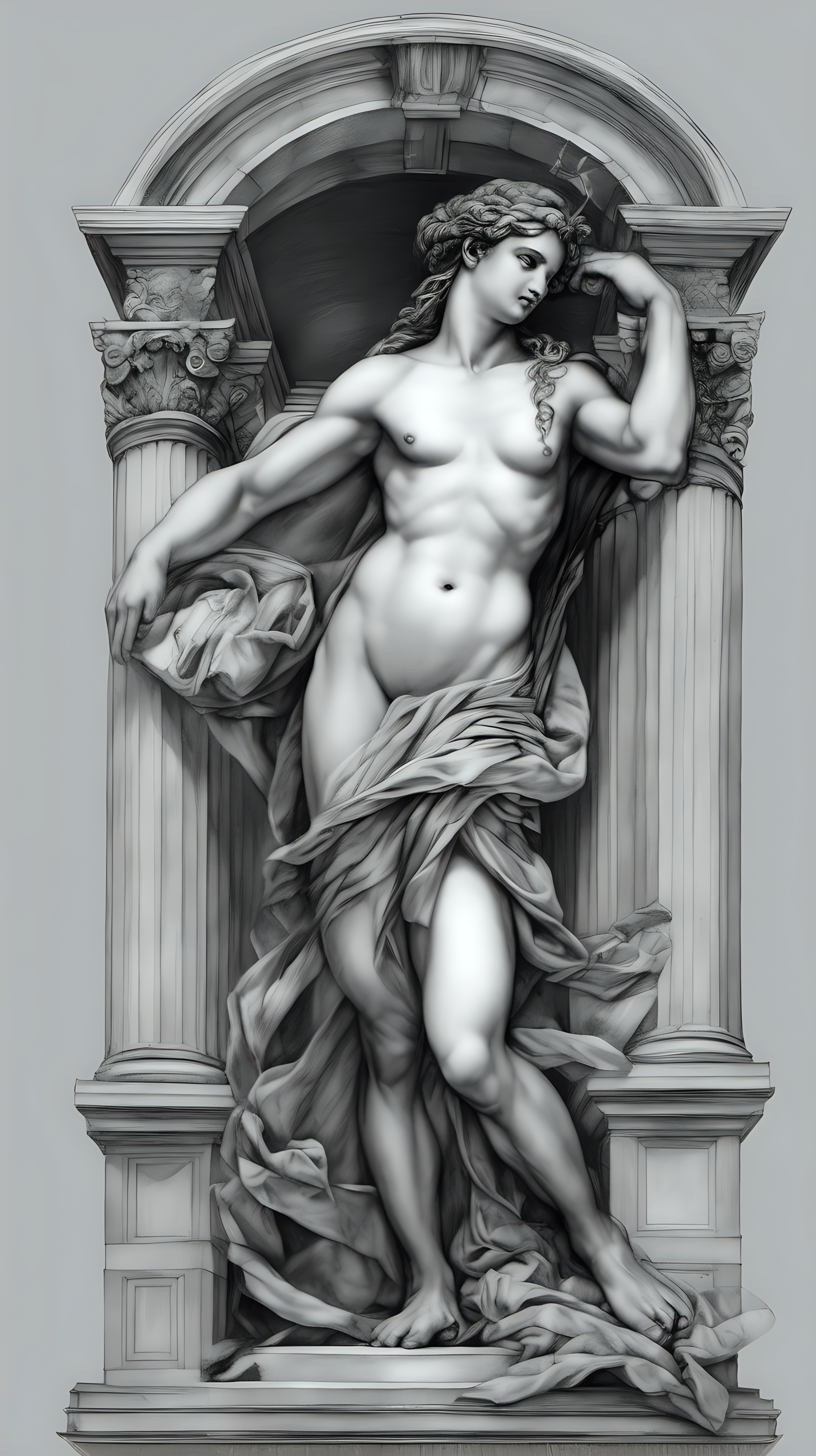 /imagine prompt : a hyper realistic black and gray Michelangelo drawing, feauteted a beautiful aphrodite and great zeus above her,god & godess greek mytology
/describe :  full body, standing ,whole subjects in the box.
-no cut
<background>white papaer
<style>pencil drawing
_ar 9:16